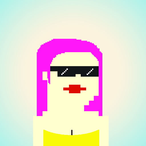 Pixelito with bright pink hair and pixel sunglasses