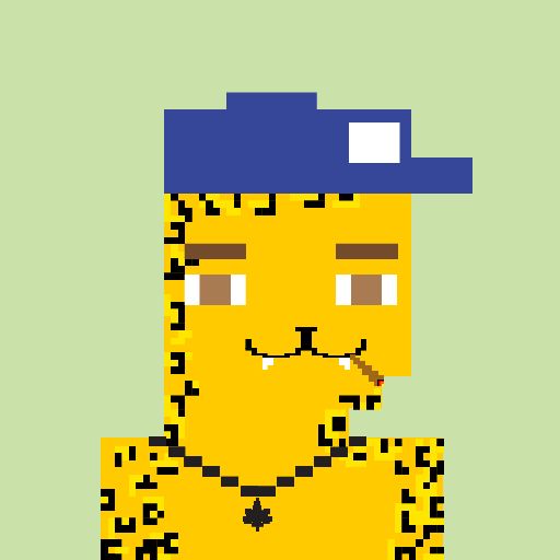 Yellow spotted Pixelito wearing a blue cap